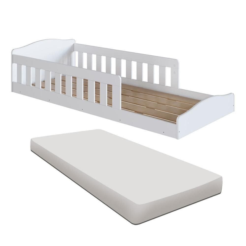 Cama Com Colchão Solteiro Montessoriana Completa Móveis Branco