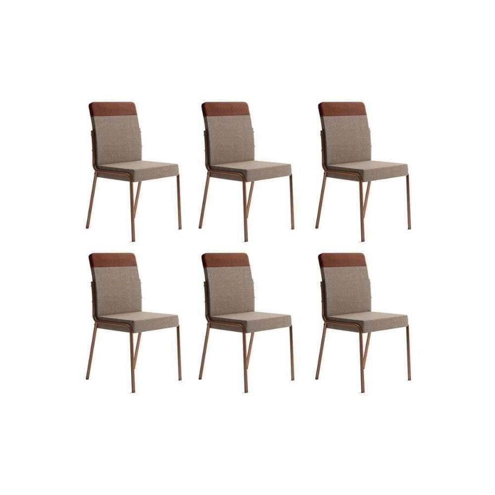 Cadeira De Cozinha Duo 1739 Kit 6 Uni Rose Linho Areia Courano Caramelo
