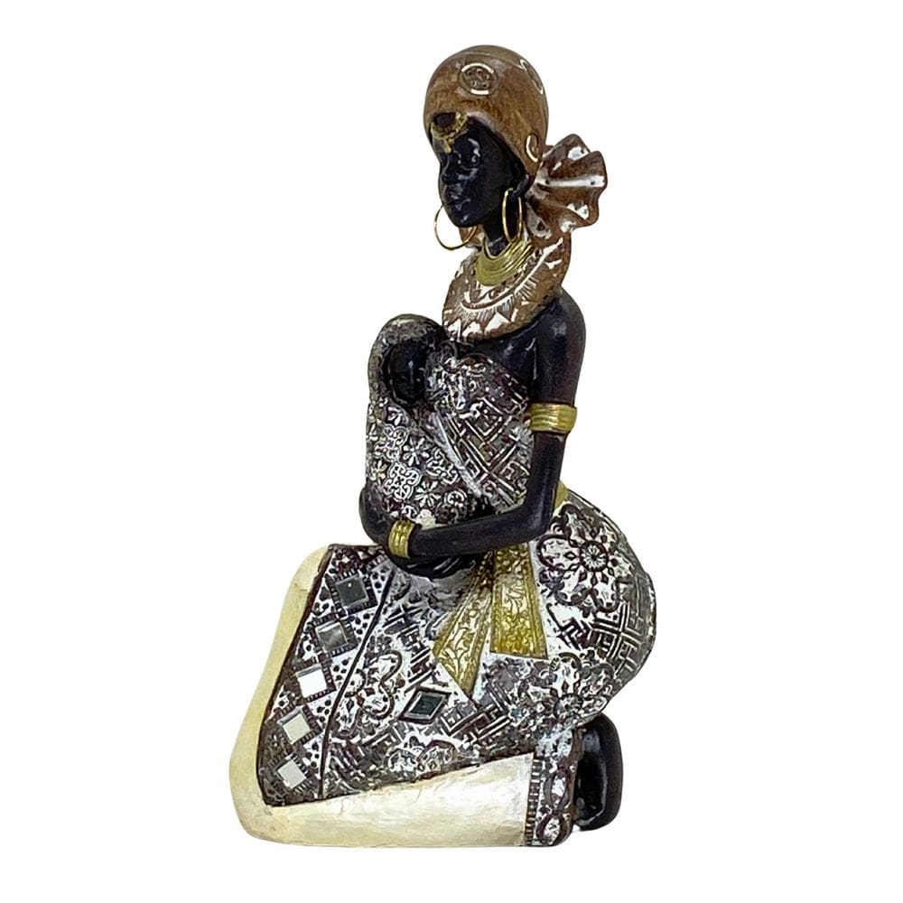Figura Decorativa Estatueta Africana Com Bebê 20 x 12 x 8 Cm - 83-850