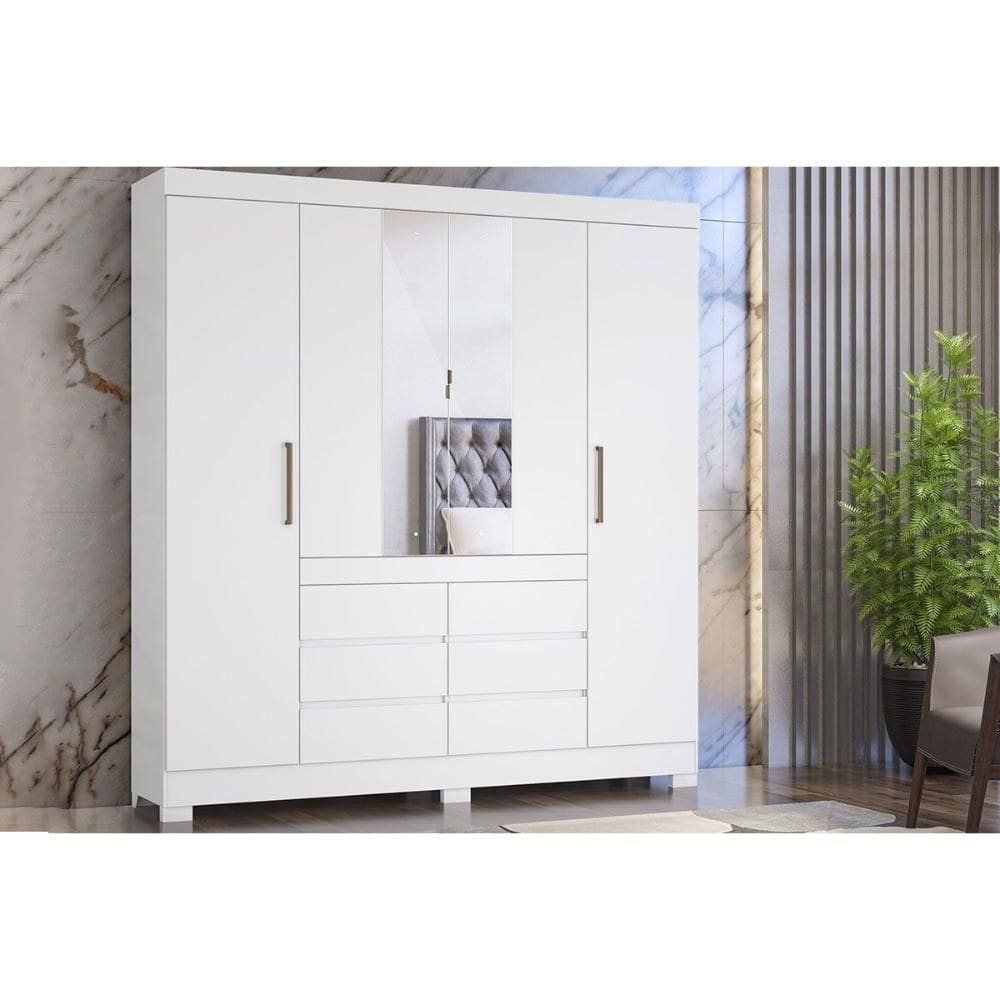 Guarda Roupa 4 Portas (2 C- Espelho) E 6 Gavetas Cádis Branco - Demóbile