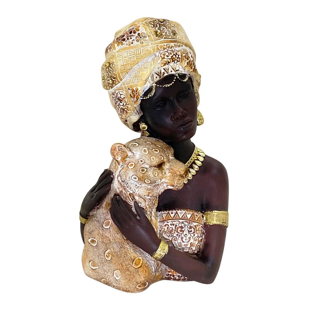 Figura Decorativa Estatueta Africana Com Leopardo 27 x 16 x 13 Cm - 83-952