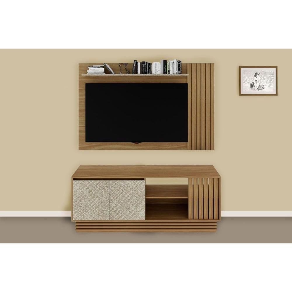 Rack Bancada Com Painel Para Até 65 Pol Pa2914-r1480 Ripado 2 Portas 160x102cm Natural-palha - Tecno Mobili