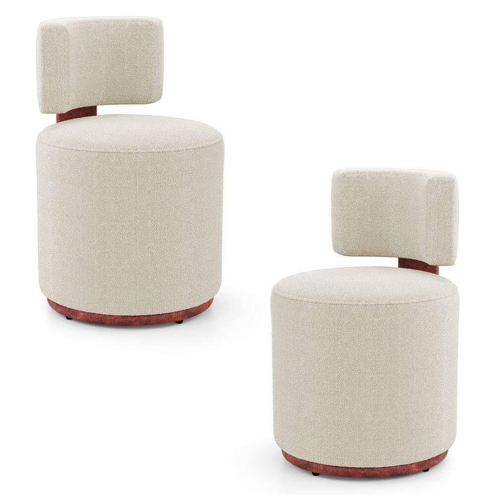 Kit 02 Puffs Decorativos Orgânicos Melis Bouclê Bege Couríssimo Ocre - Desk Design