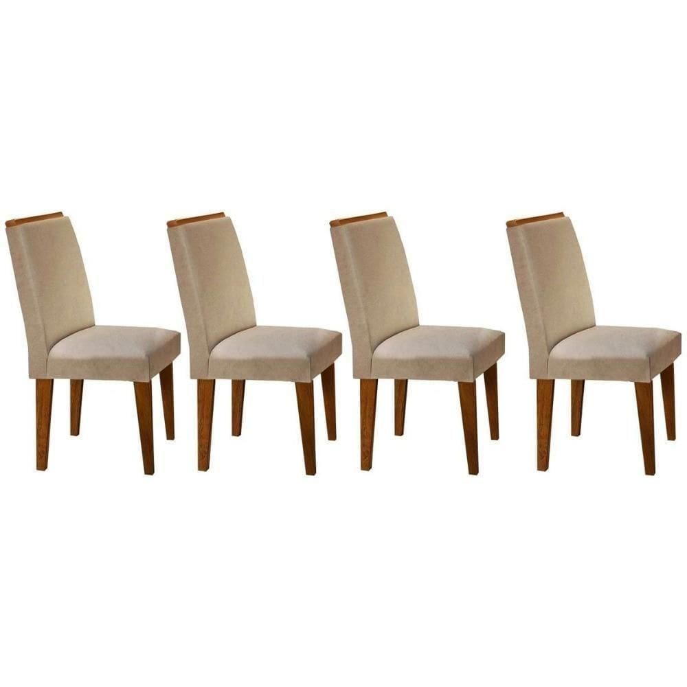 Kit 4 Cadeiras De Cozinha Lunara 4 Un Capuccino Linho Bege Turim Rufato