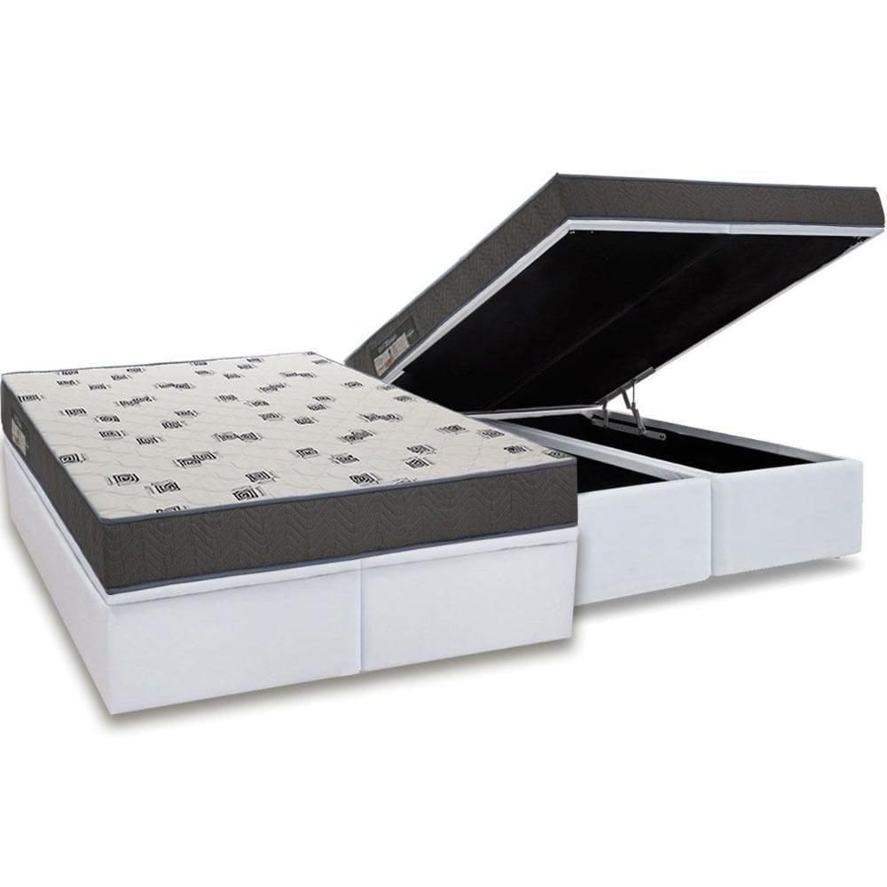 Cama Box Baú King: Colchão Espuma D33 Ortobom Light Saúde + Base Crc Courano White (186x198)