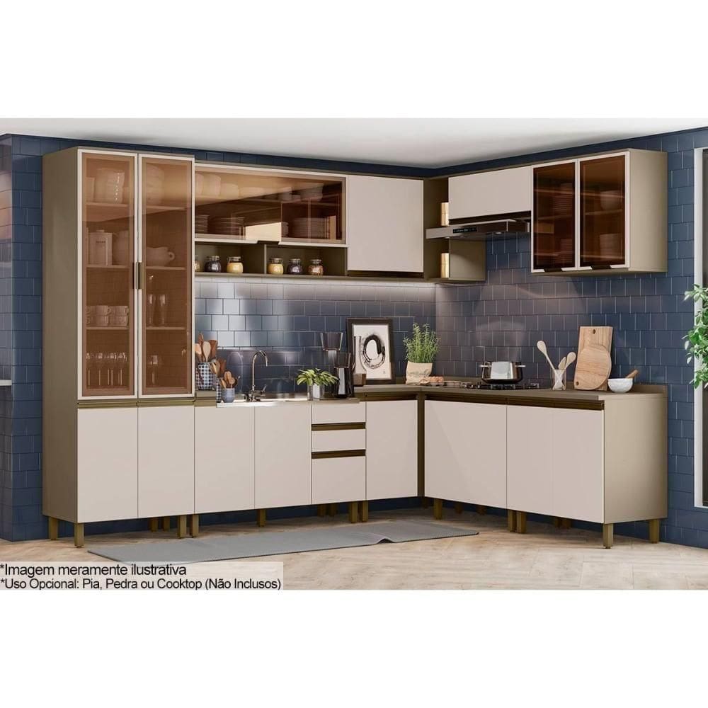 Cozinha Modulada Connect 12 Peças 4aéreos+4balcões+ 1 Paneleiro +3complementos C6p08 Duna Cristal2 Aéreos + 1 Balcão + 1 Complemento