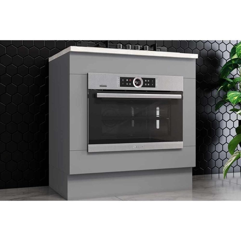 Gabinete De Cozinha Modulado Balcão Com Tampo Americana Para Forno De Embutir E Cooktop 80cm Cinza