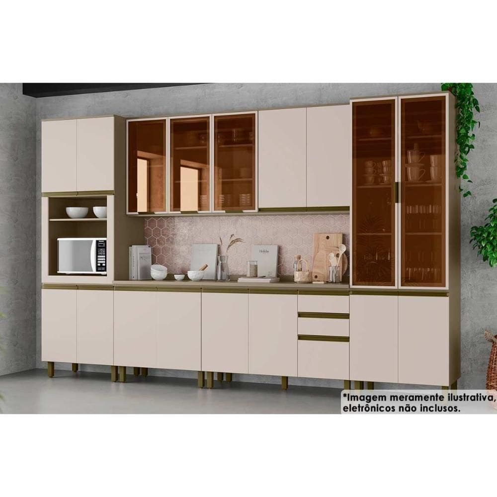 Cozinha Modulada Connect 9 Peças 3 Aéreos + 2 Balcões+ 2 Paneleiros + 2 Complementos C6p09 Duna Cristal2 Aéreos + 1 Balcão + 1 Complemento