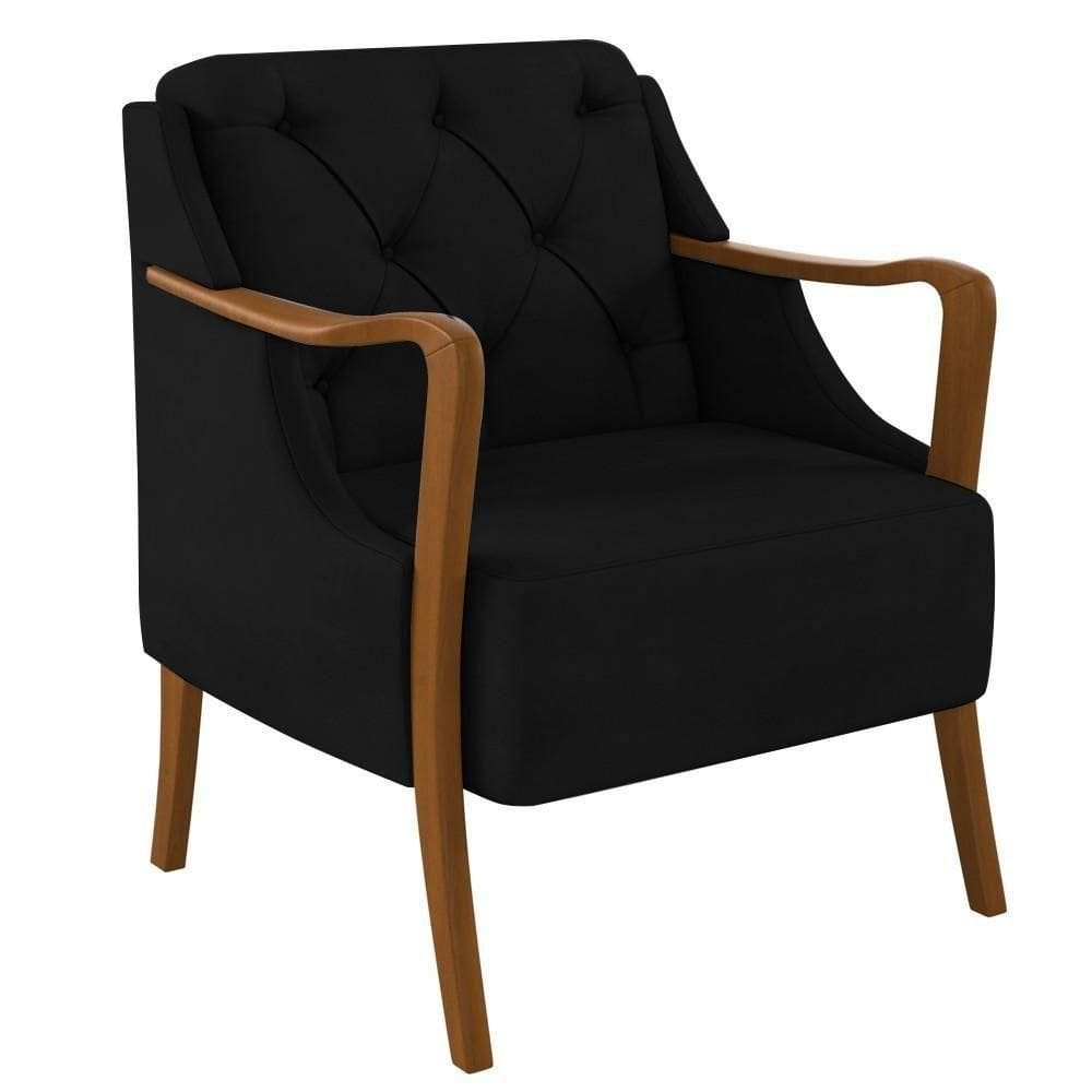 Poltrona Decorativa Para Sala De Estar Capitonê Lapa M22 Veludo Preto - Mpozenato