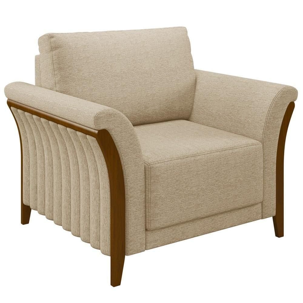 Poltrona Decorativa Sala De Estar 102cm Pés Madeira Roya M22 Linho Bege - Mpozenato