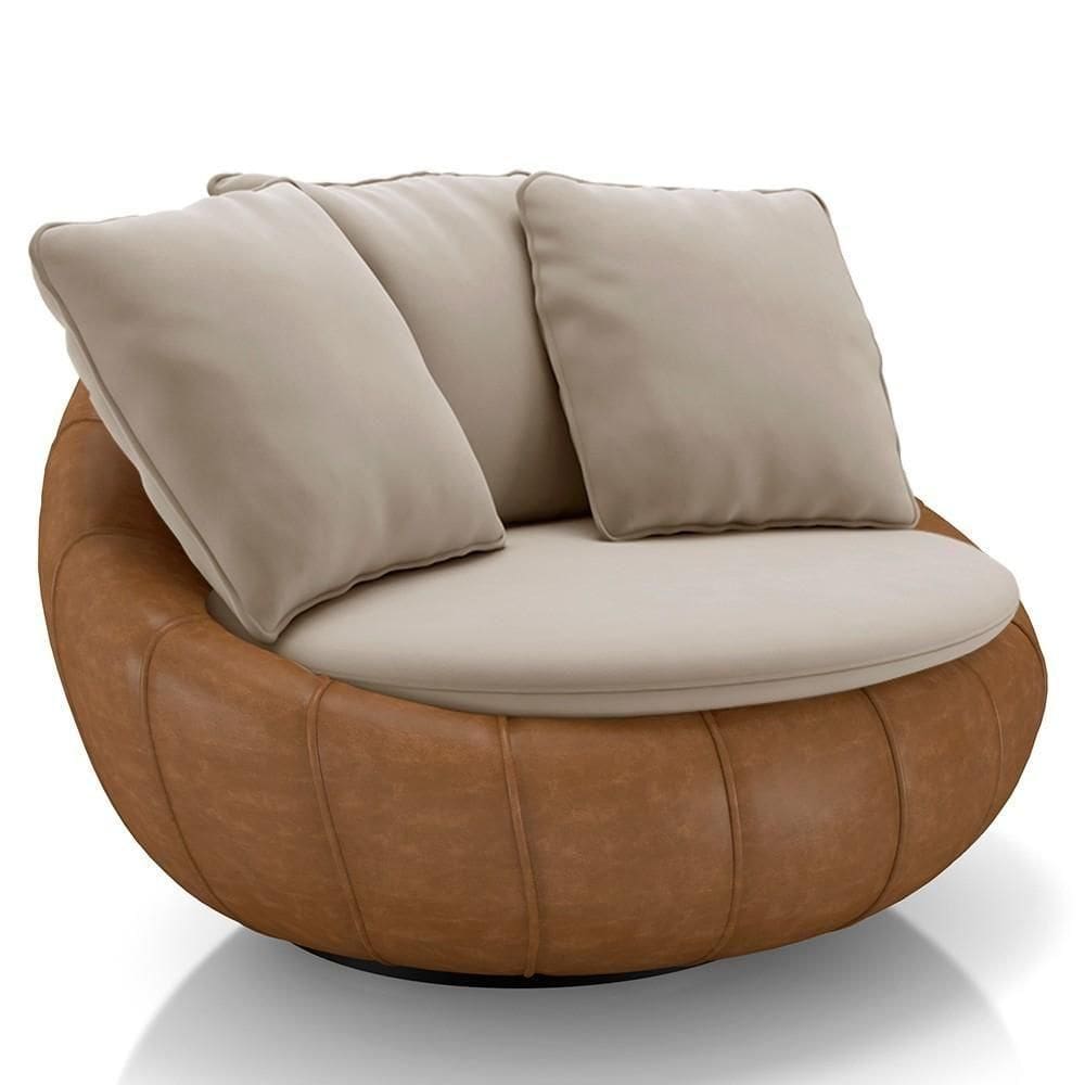 Poltrona Para Sala Giratória Redonda Saphire M22 Veludo Bege/caramelo - Mpozenato