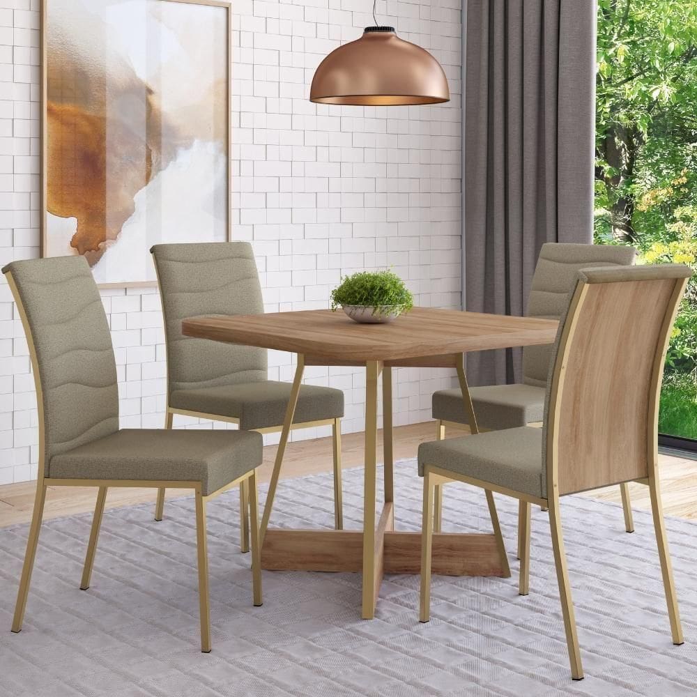 Conjunto Sala De Jantar 4 Cadeiras Servian Carraro Carvalho Dourado