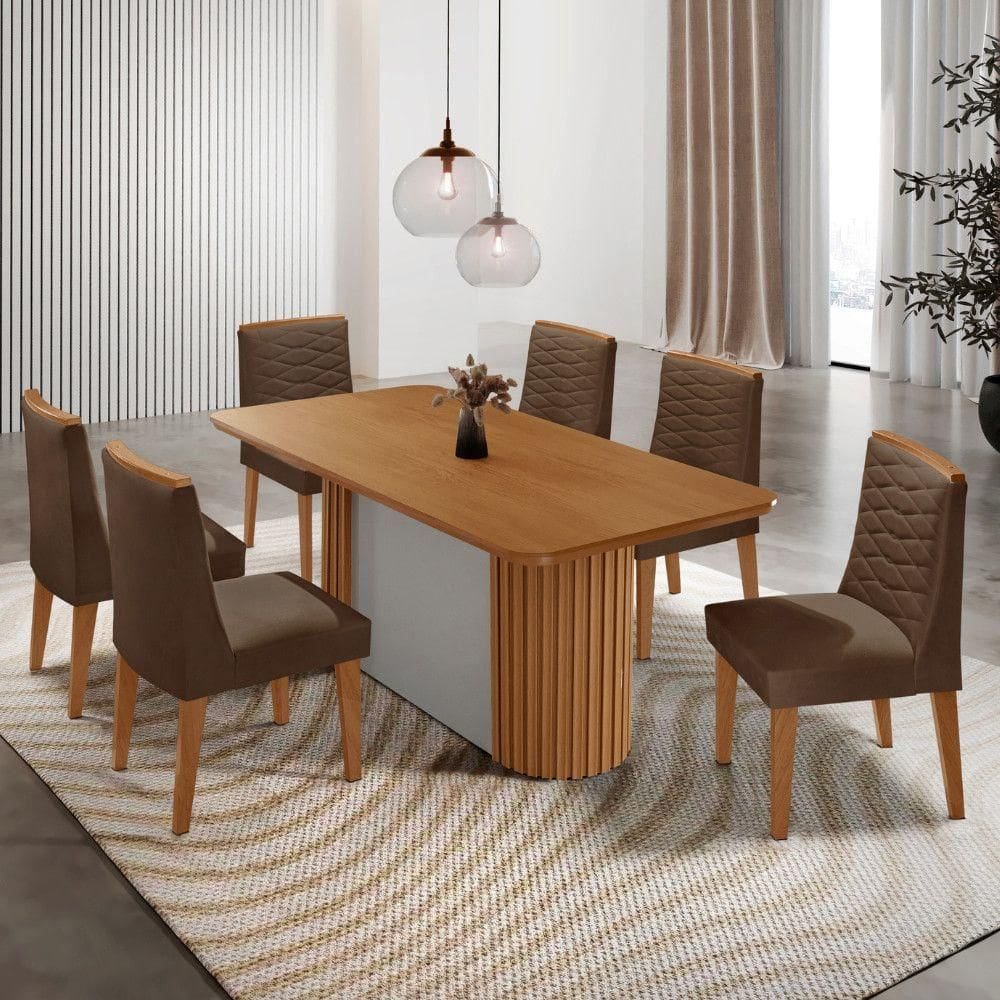 Mesa de Jantar Aspen Com 6 Cadeiras Eloise Marrom Naturalle
