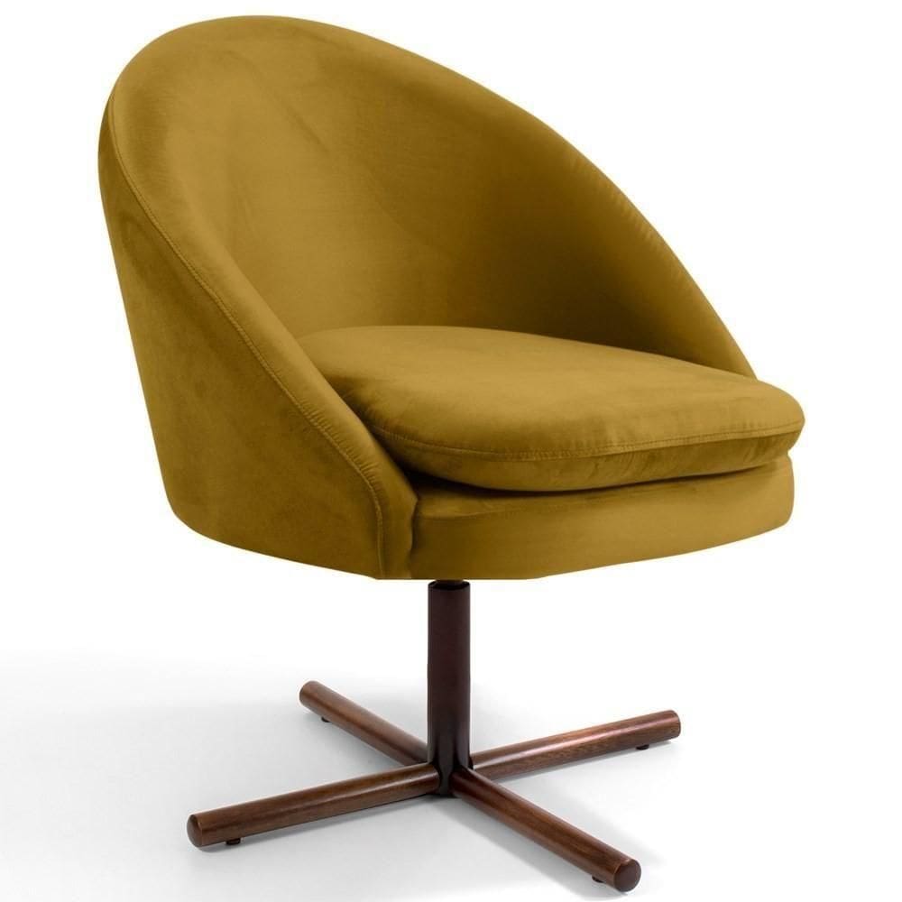 Poltrona Decorativa Base Xis Madeira Rafa C-279 Veludo Mostarda - Domi