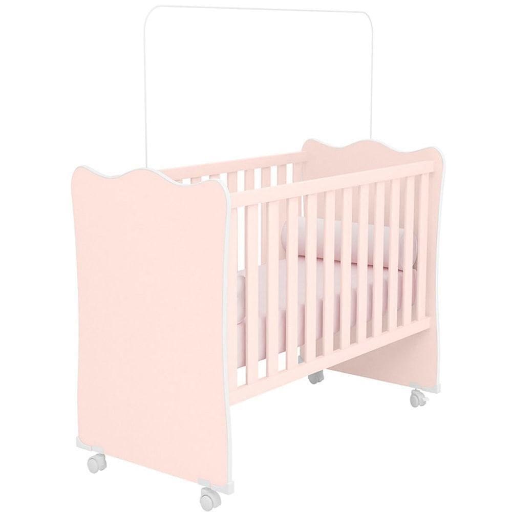 Berço Infantil Mdp Com Rodízios Doce Mel Rosa Acetinado