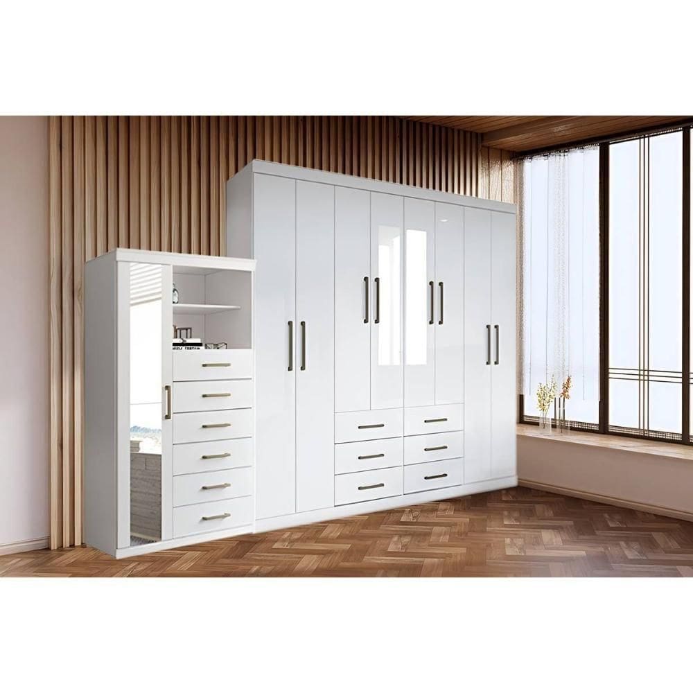 Guarda Roupa 2 Peças 1 Guarda Roupa + 1 Cômoda QC140 Branco Santos Andirá
