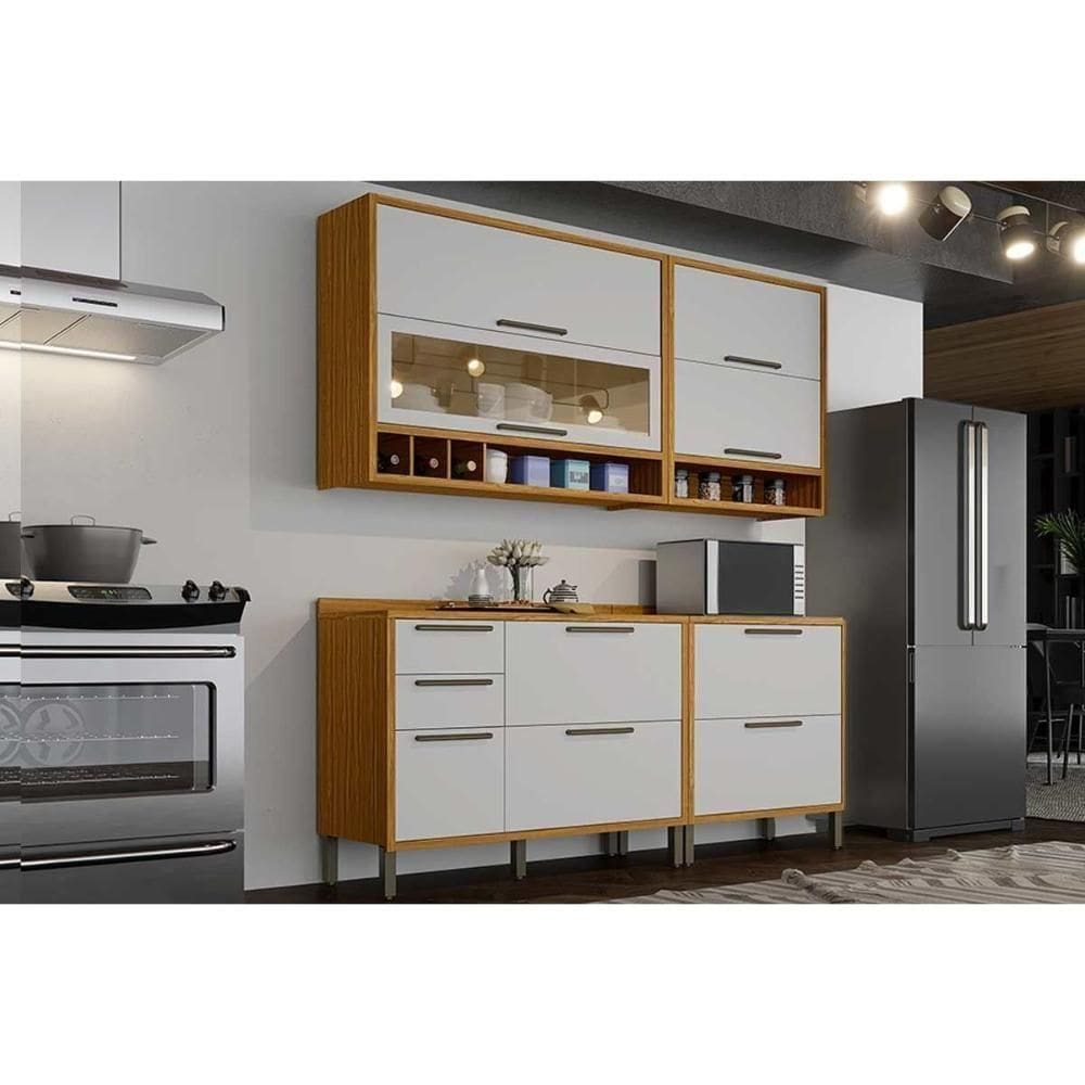 Kit Cozinha Modulada 4 Peças Syrah 2 Aéreos + 2 Balcões C4p04 Amendoa Off White Ronipa
