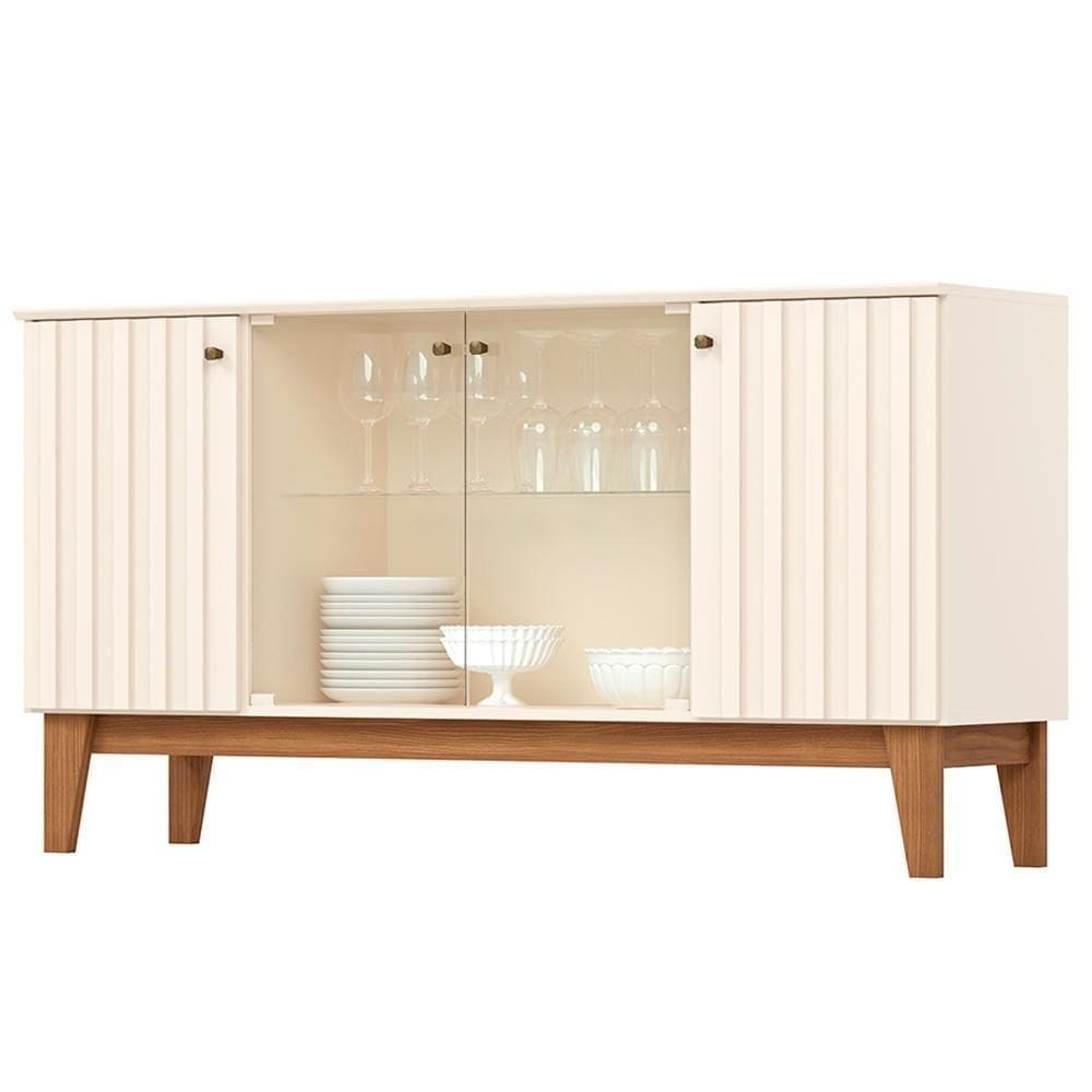Balcão Buffet 4 Portas Ripado E Vidro 150 Cm Eiffel Nature Henn