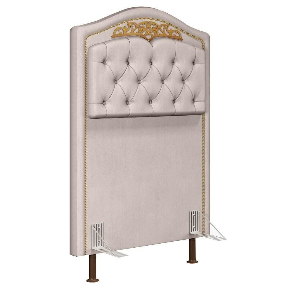 Cabeceira Cama Box Solteiro 90cm Com Tachas Imperial Veludo J02 Bege - Mpozenato