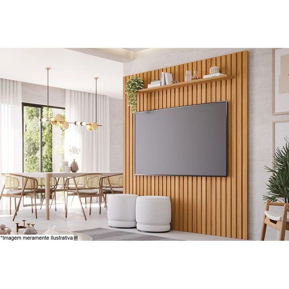 Painel Quarto P/ Até 65 Pol Maragogi C/ Prateleira Ripado 185x220cm Nature - Permóbili