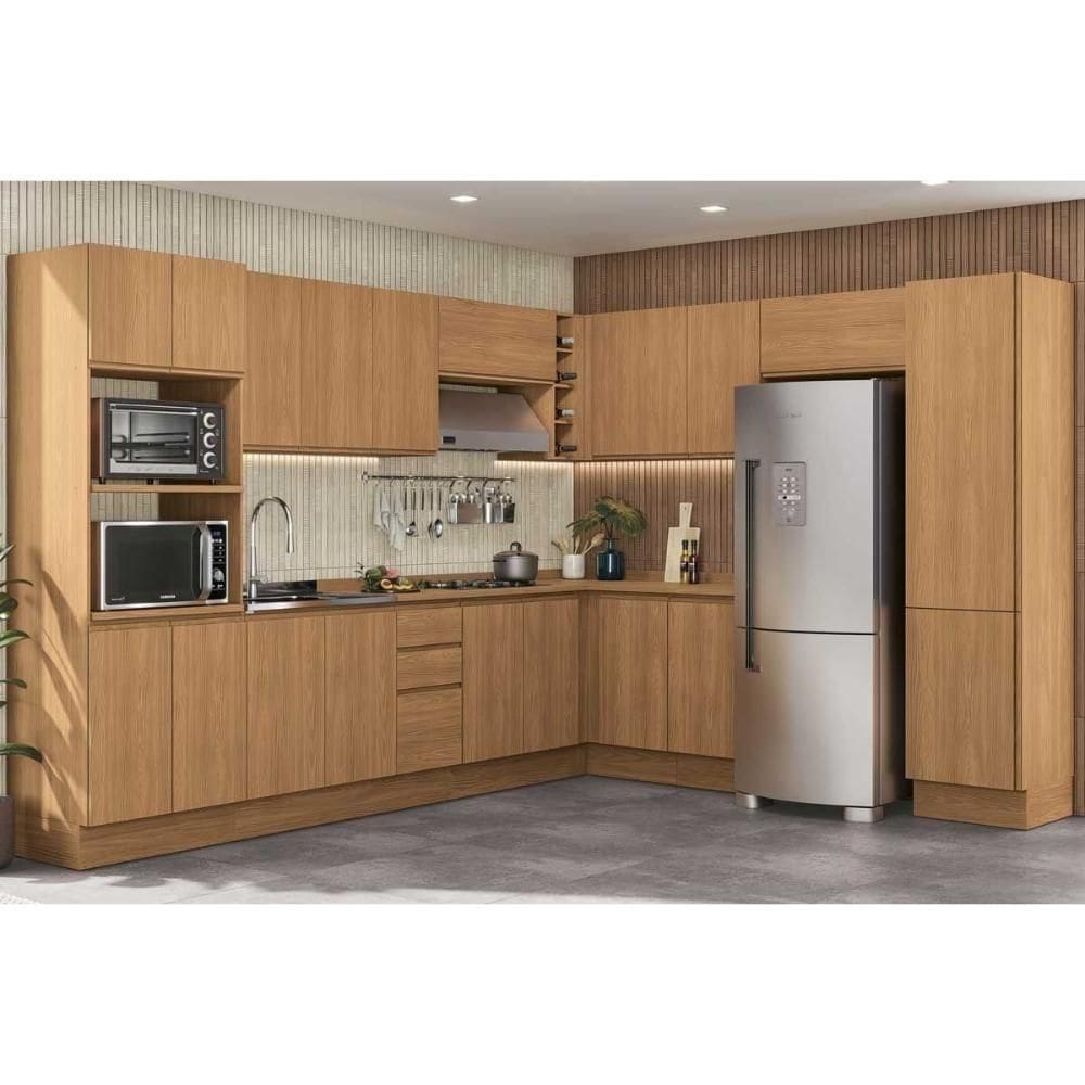 Kit Cozinha Modulada 14 Peças Ciela 1 5aéreos+4balcões+ 2 Paneleiros +3complementos C14p80 Canela