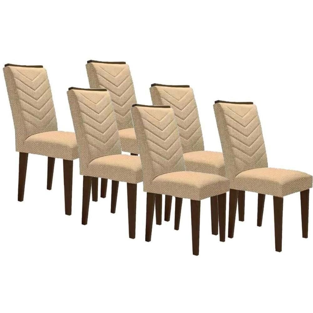 Cadeira Sala De Jantar Londrina Madeira Kit 6 Un Capuccino - Linho Turim - Rufato
