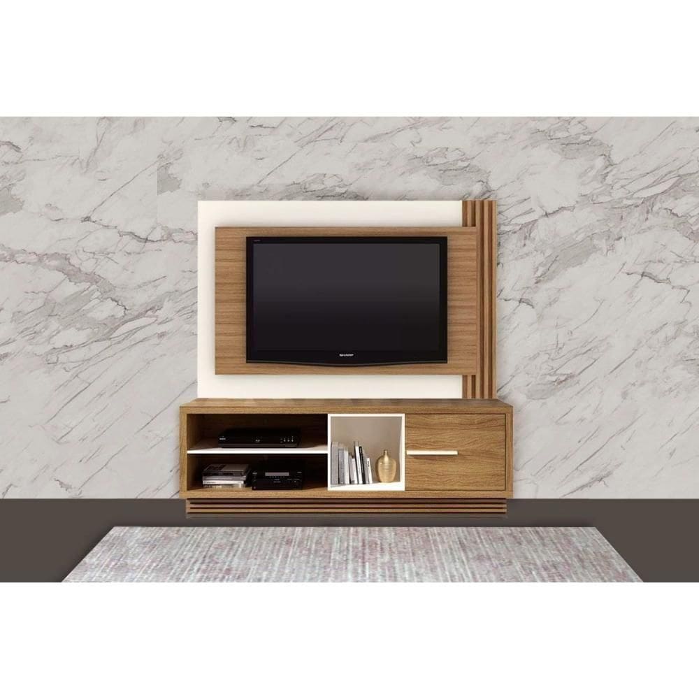 Estante P- Sala Até 65 Pol Pl3001-ra2002 Ripado C- 1 Porta 180x120cm Natural-off White - Tecno Mobili