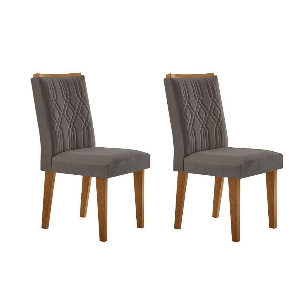 Kit 2 Cadeiras Sala Jantar Alegra 2 Un Madeira Capuccino Linho Grafite Rufato