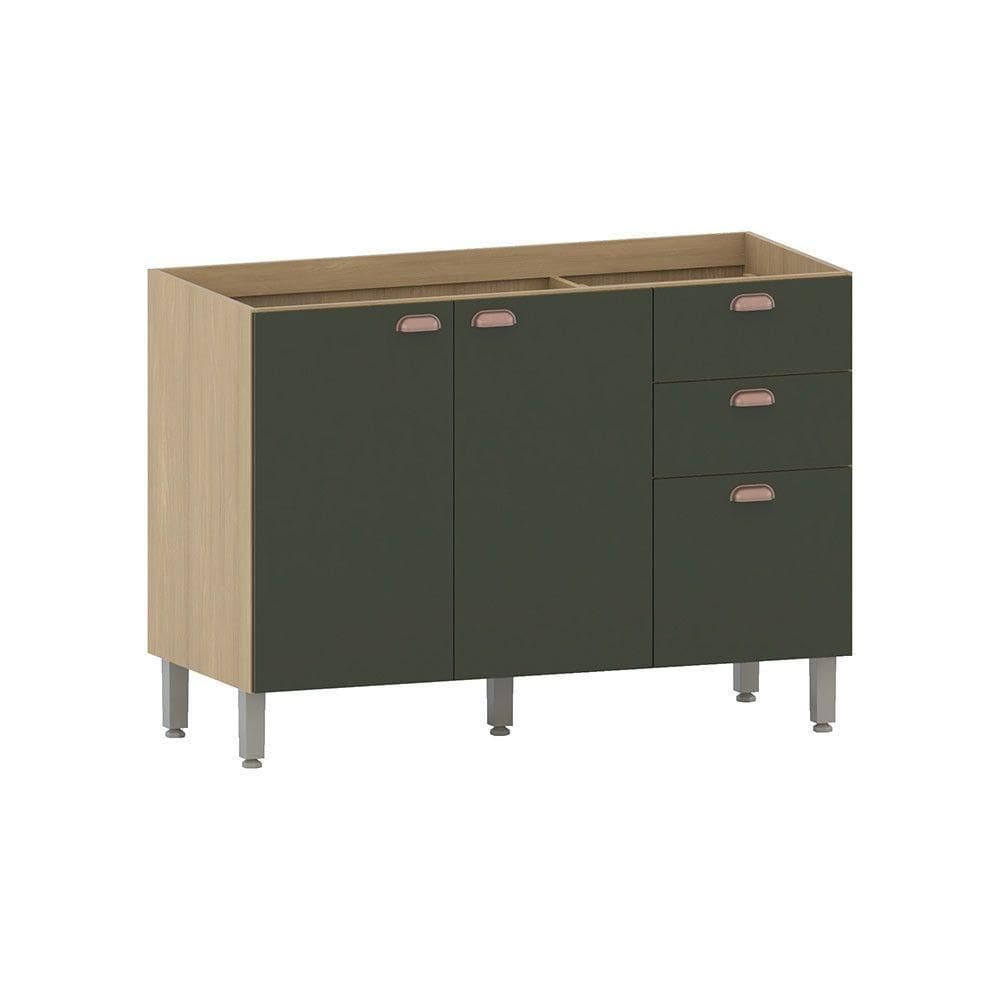 Balcão De Cozinha Para Pia 120cm 2 Portas E 3 Gavetas Classi Freijó/verde Amalfi