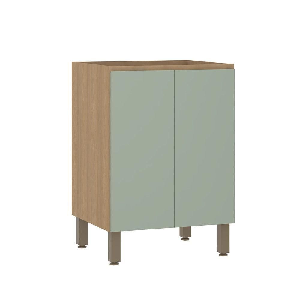 Balcão De Cozinha 60cm 2 Portas Sem Tampo Slim Luciane Móvei Freijó/verde Jade
