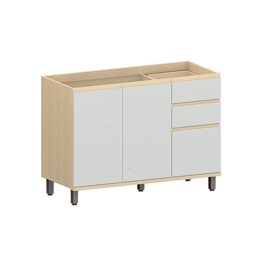 Balcão Cozinha Pia 120cm 3 Pt E 2 Gav S/ Tampo Aura Luciane Carvalho/cinza Cristal