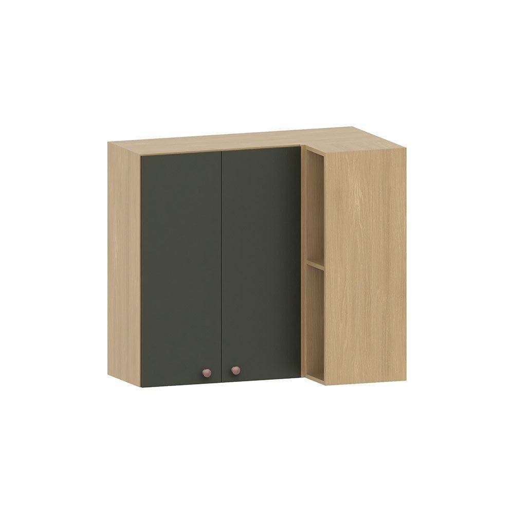 Armário Aéreo De Cozinha Canto Reto 95cm 2 Portas Classic Lu Freijó/verde Amalfi