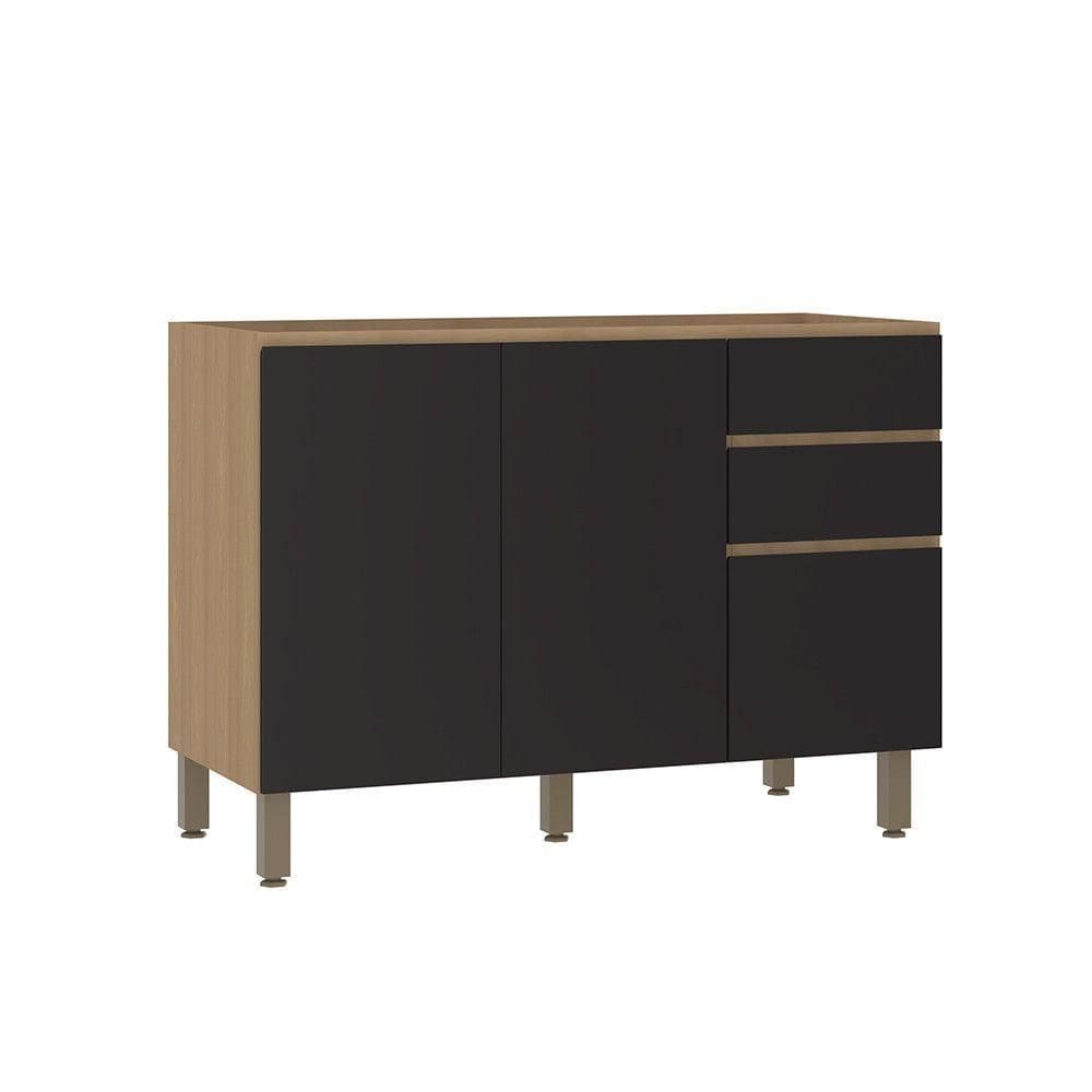 Balcão De Cozinha Para Pia 120cm 2 Portas E 3 Gavetas Sem Ta Freijó/preto