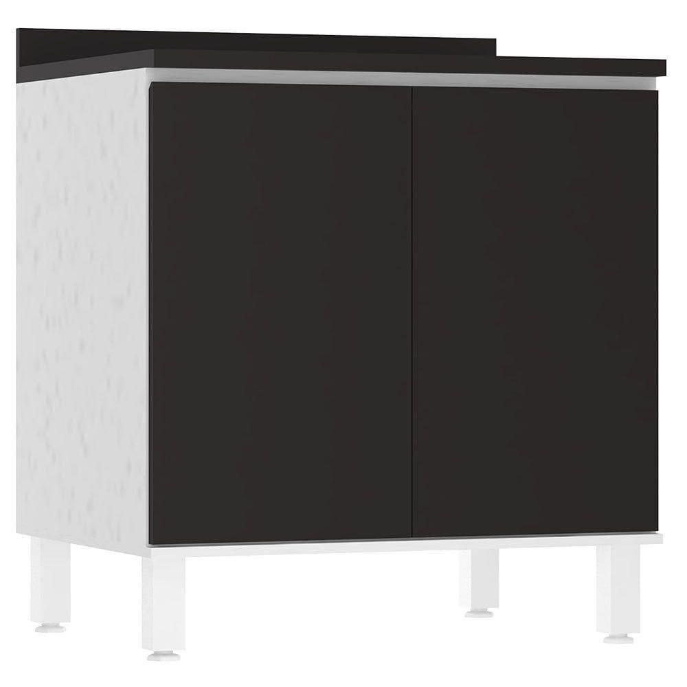 Balcão De Cozinha Com Tampo 70cm 2 Portas Dora Luciane Móvei Branco/preto