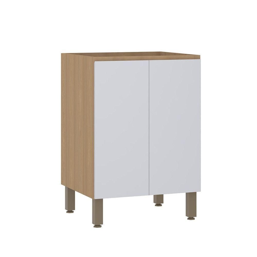 Balcão De Cozinha 60cm 2 Portas Sem Tampo Slim Luciane Móvei Freijó/cinza Cristal