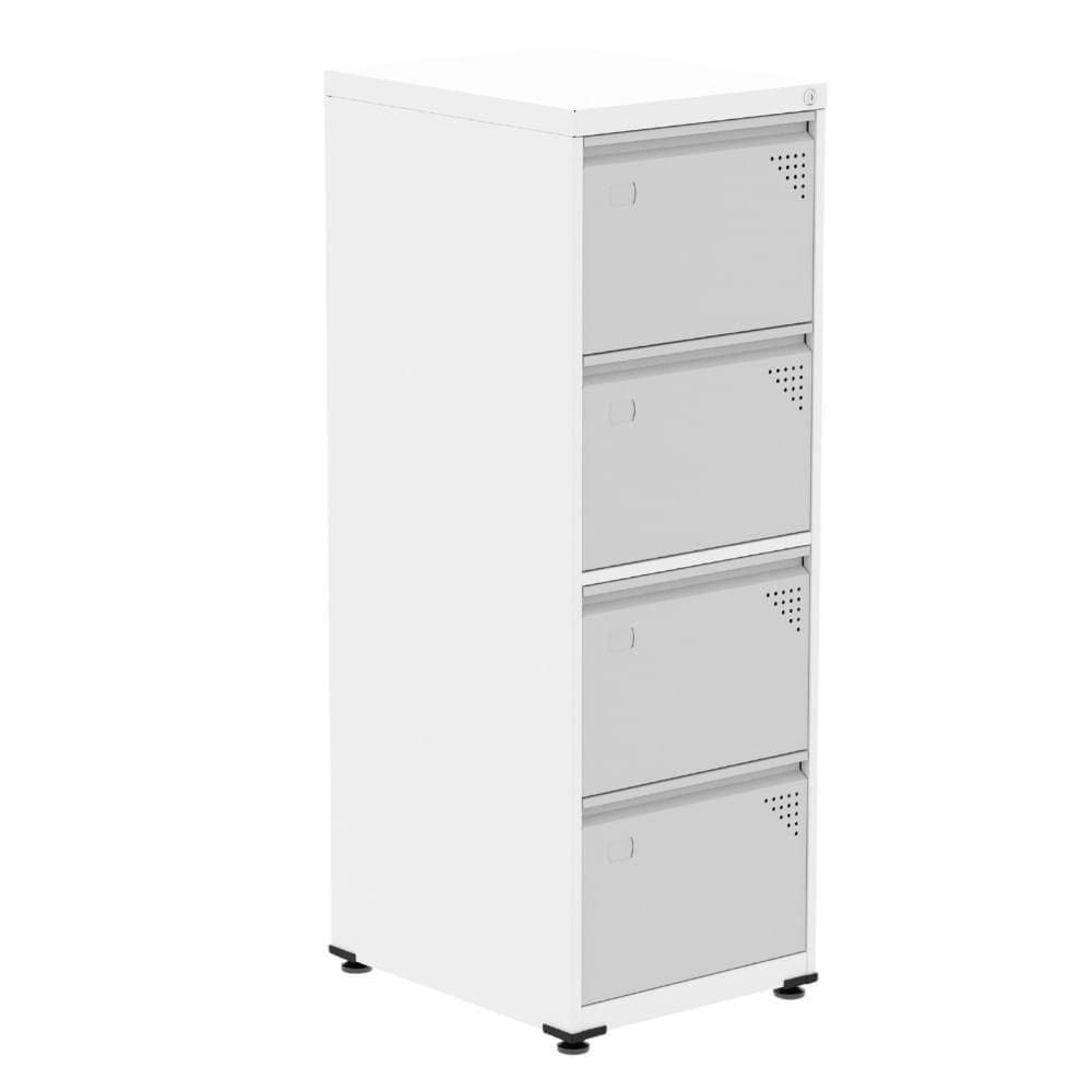 Armário De Arquivo Oficio 4 Gavetas Pandin 47 Cm Aço Branco Com Frente Gaveta Cinza Com aChave