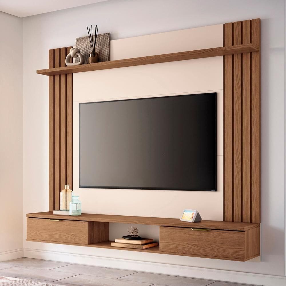 Painel 70 Pol 180cm Bancada Suspensa Solus Off/castanho - Hb Móveis