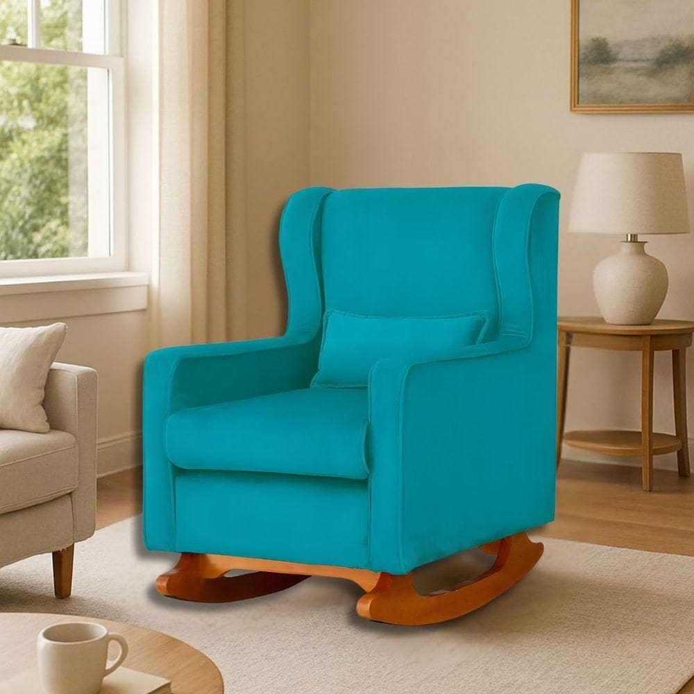 Poltrona Amamentar Descanso E Leitura De Balanço Maju Suede Suede Azul Turquesa