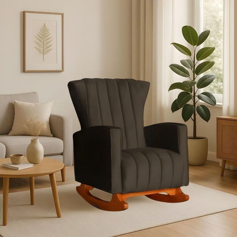 Poltrona Amamentação E Descanso Pés Balanço Libia Suede Suede Marrom