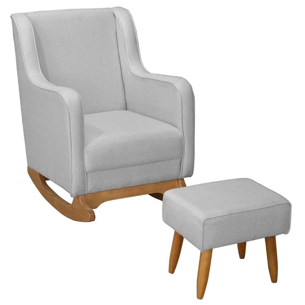 Poltrona Amamentação Base Balanço E Puff Vick Linho Cinza F03 - Mpozenato