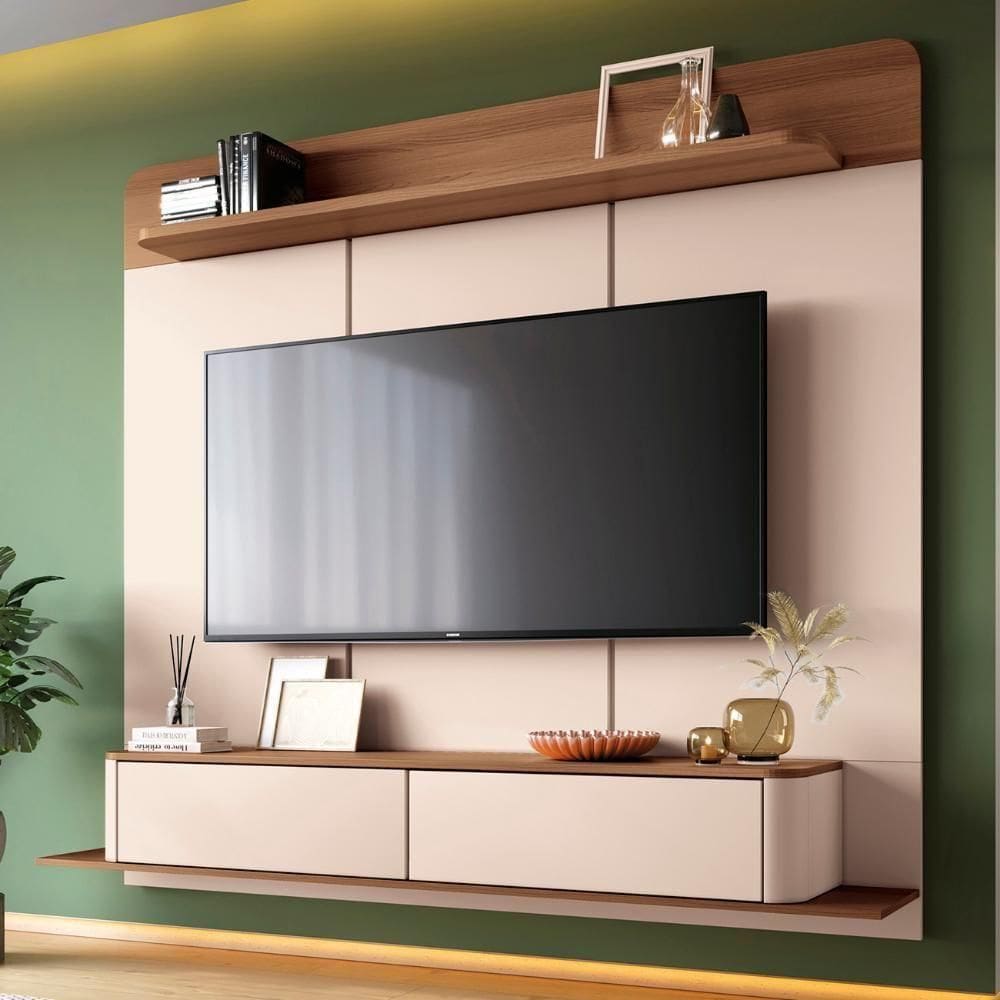 Painel 70 Pol 180cm Bancada Suspensa Galax Off/castanho - Hb Móveis