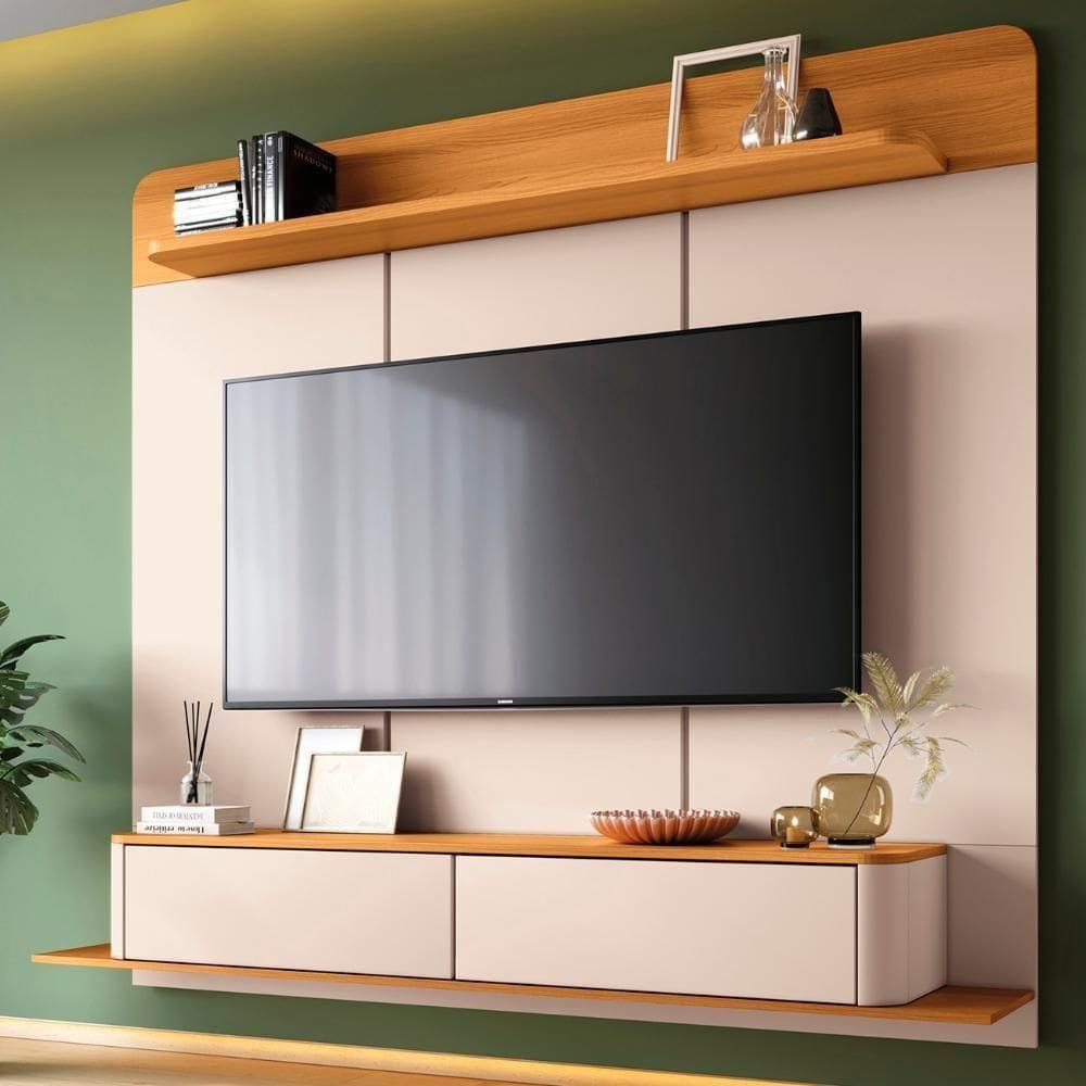 Painel 70 Pol 180cm Bancada Suspensa Galax Off/cinamomo - Hb Móveis