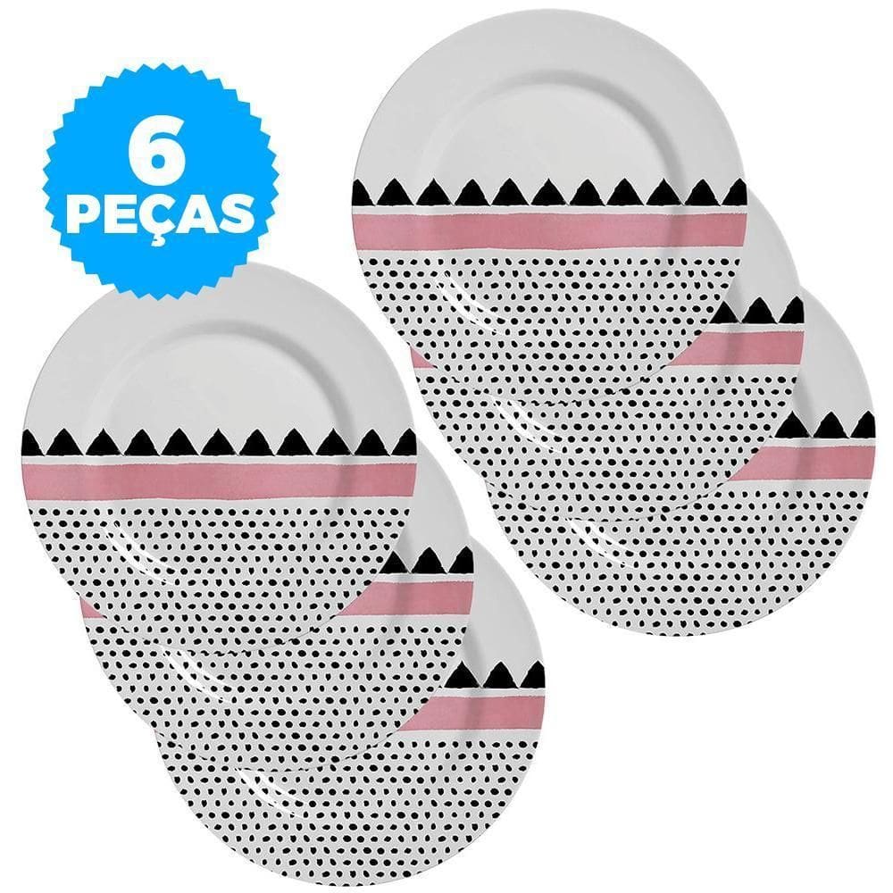 Conjunto Alleanza 6 Pratos Sobremesa Geométrica 5 Plus