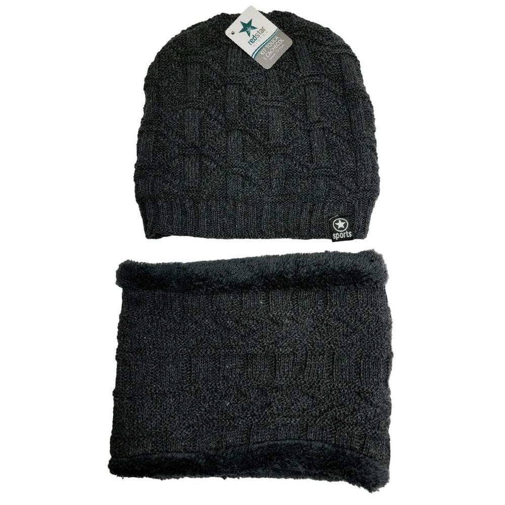 Kit Touca e Cachecol Redstar Winter Cinza em Lã 140g
