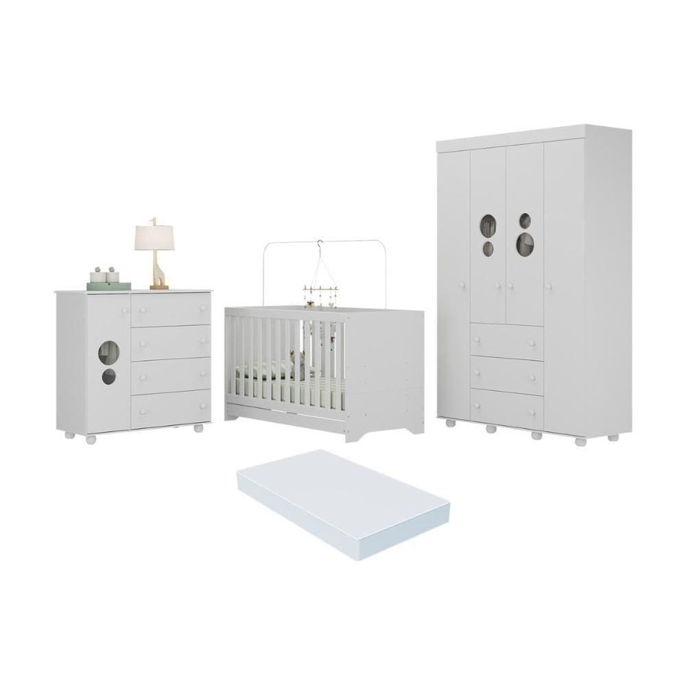 Quarto Infantil Completo Com Berço 3 Em 1 Com Colchão Incluso Multimóveis Mp4384 Branco