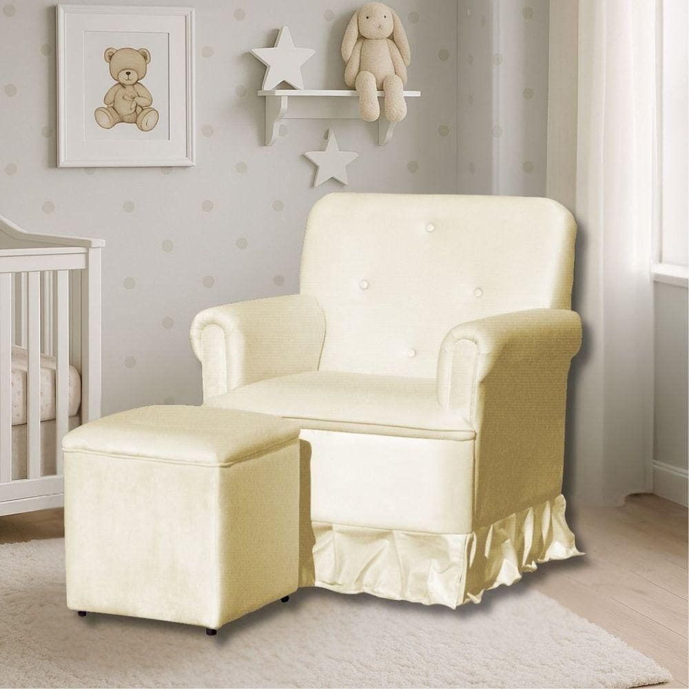 Poltrona Balanço De Amamentação Quarto Com Puff Emilia Suede Bege Claro