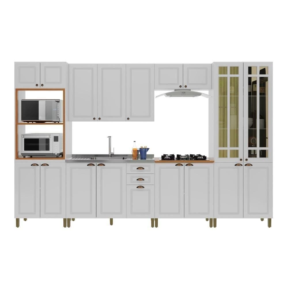 Cozinha Modulada 18 Portas 2 Gavetas Com Vidro Reflecta Firenze Branco Indekes Branco