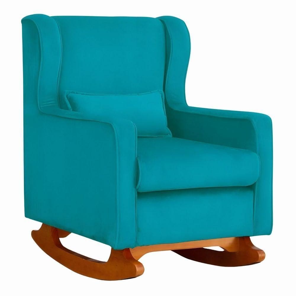 Poltrona De Descanso Com Balanço E Amamentar Paloma Suede Azul Turquesa