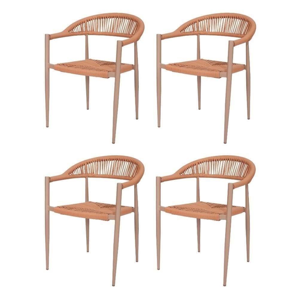 Kit 4 Cadeiras Empilhável Laguna Trancoso Fratini Aluminio Assento Trama Corda Náutica Terracota