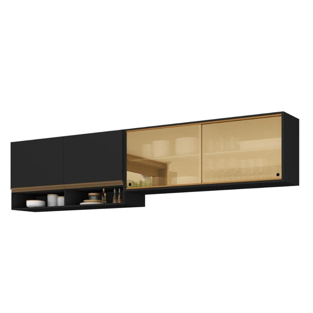 Kit Armário Cozinha Aéreo 105cm e Aéreo 120cm com Portas de Vidro Multimóveis MP2293